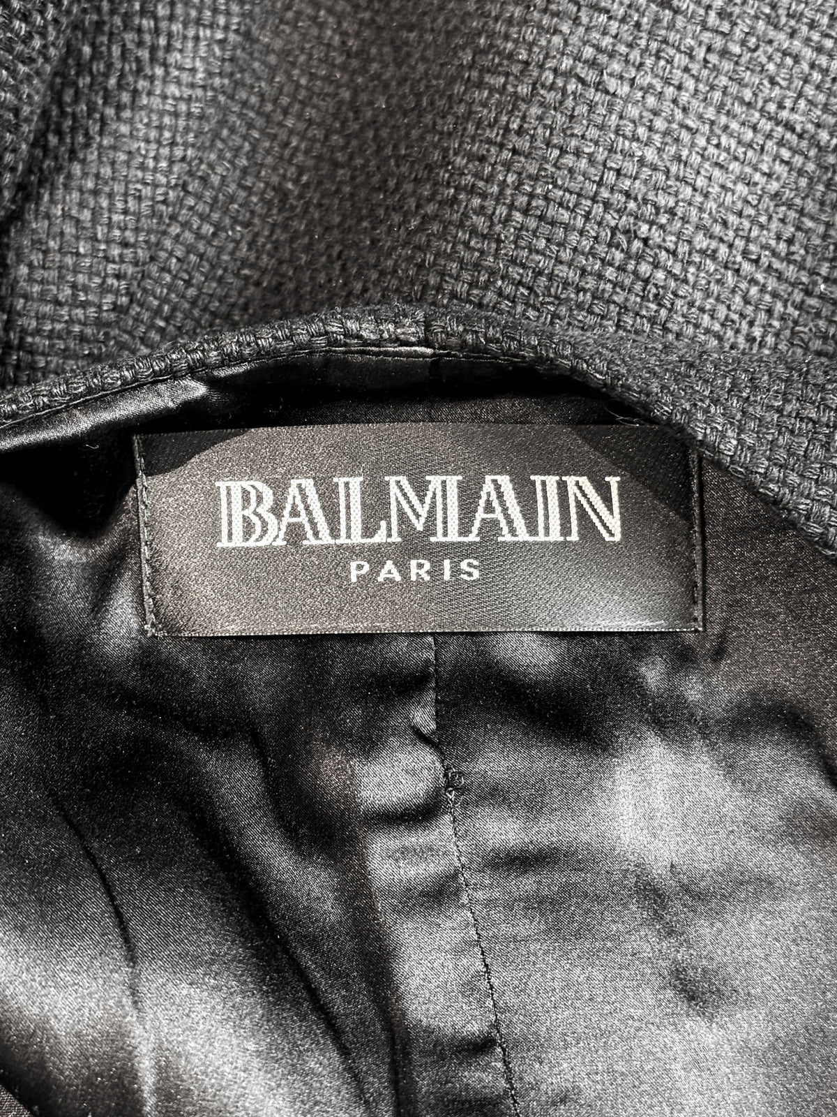 Balmain FW 2010 Black Silk Bouclé Chain-embellished Military Jacket
