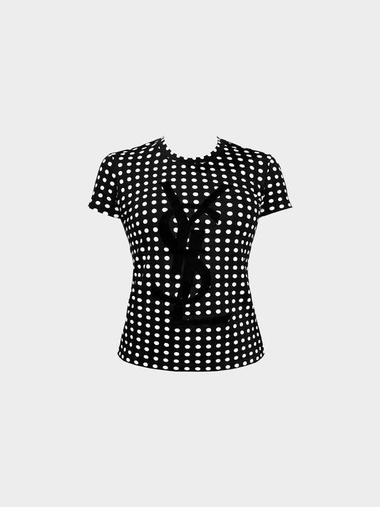 Yves Saint Laurent 2000s Black and White Polka Dot YSL Logo Top