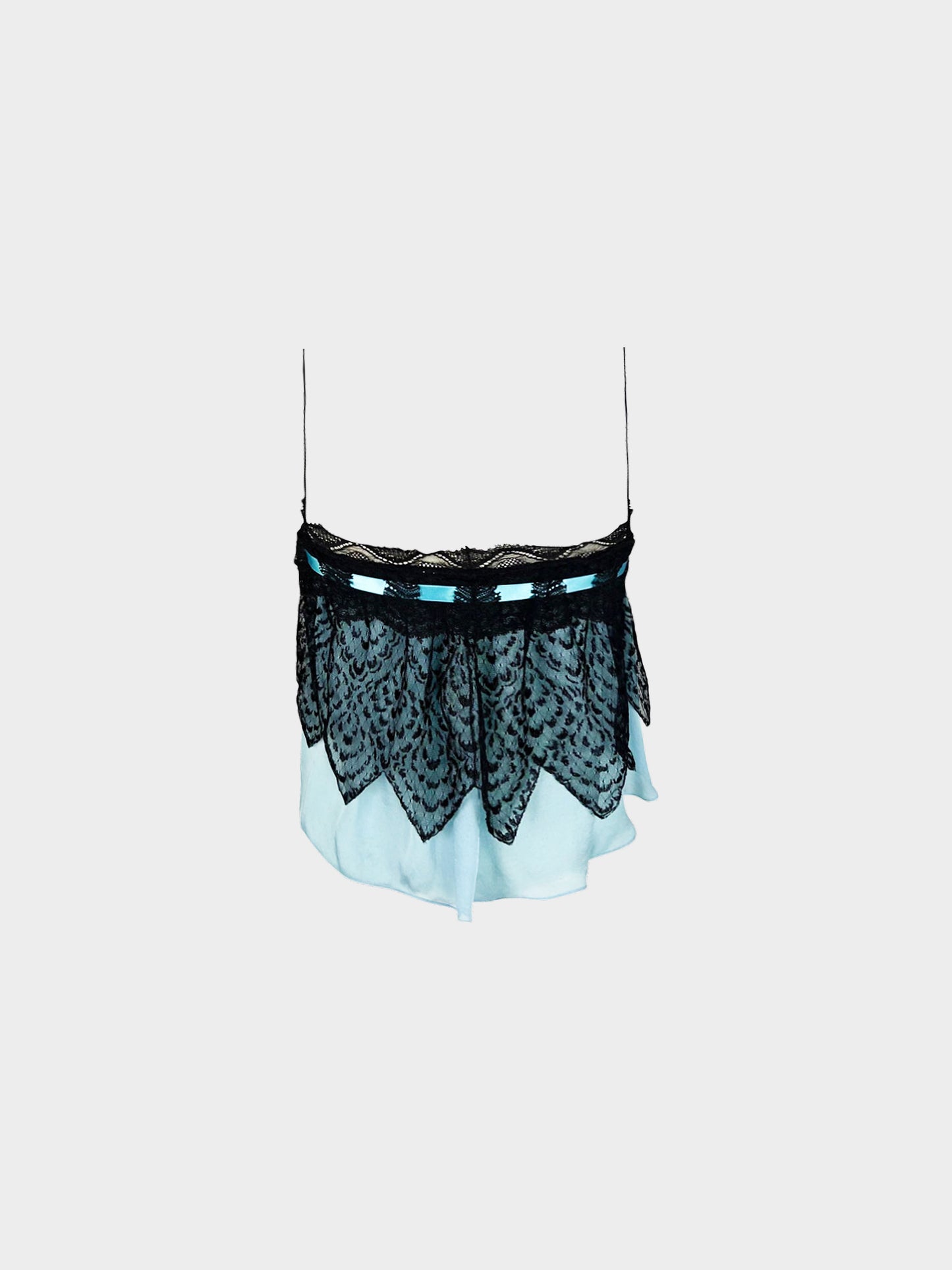 Yves Saint Laurent FW 2003 Blue and Black Silk Lace Top