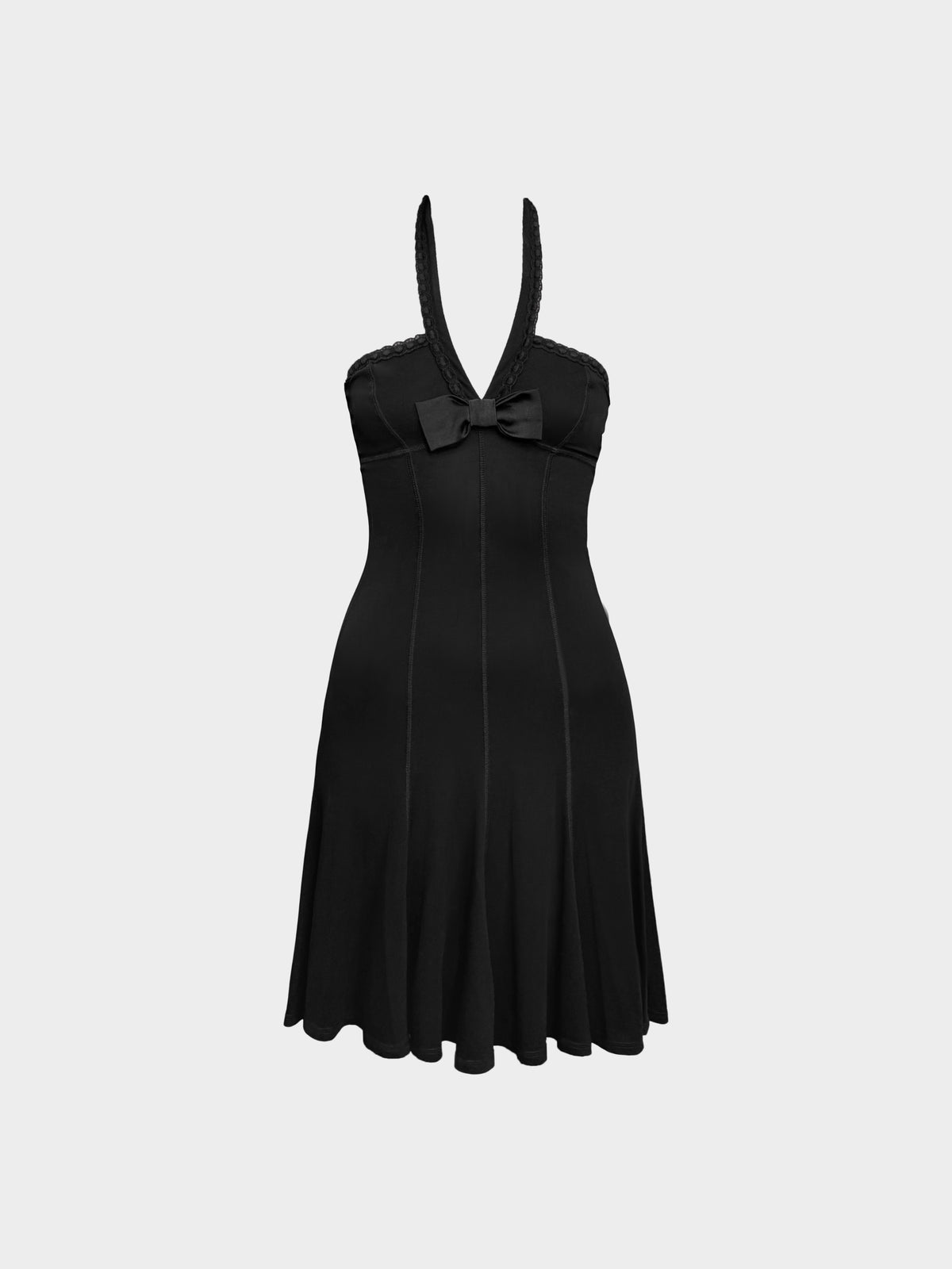 Blumarine 2000s Black Silk Halter Neck Bow Dress