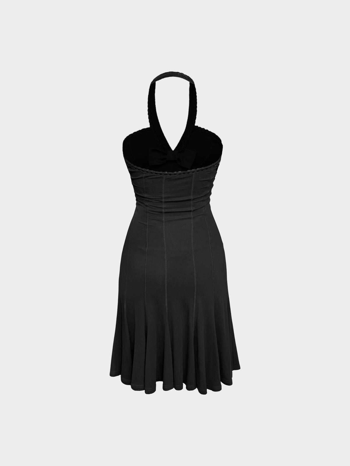 Blumarine 2000s Black Silk Halter Neck Bow Dress