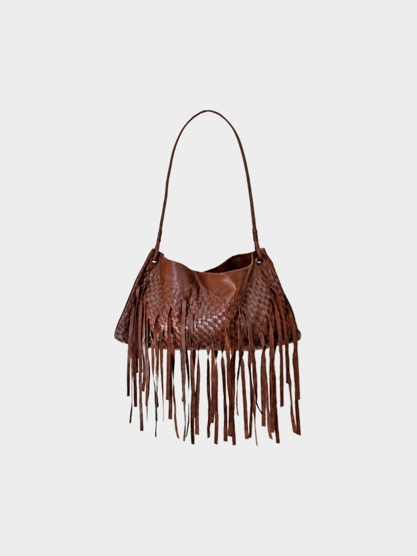 Bottega Veneta 1990s Rare Brown Calfskin Intrecciato Fringe Hobo Bag