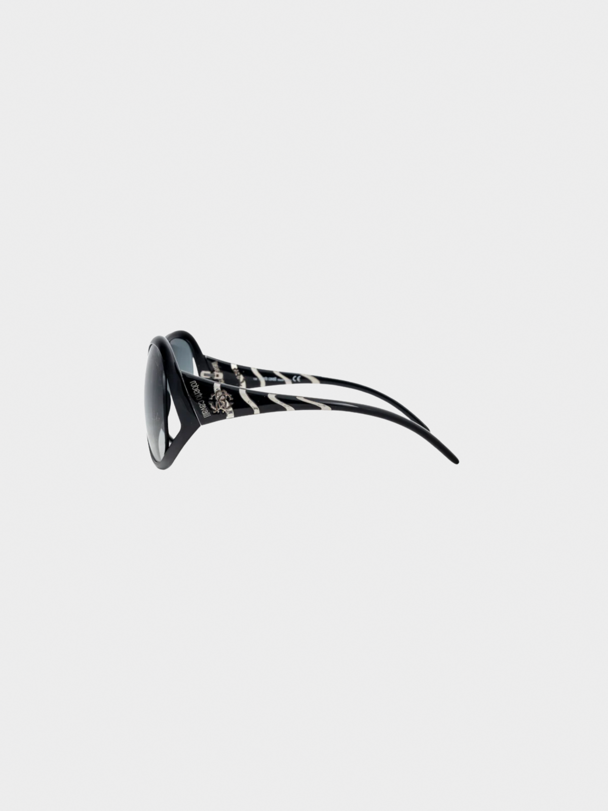 Roberto Cavalli 2000s Pegaso 338S Black Striped Butterfly Sunglasses