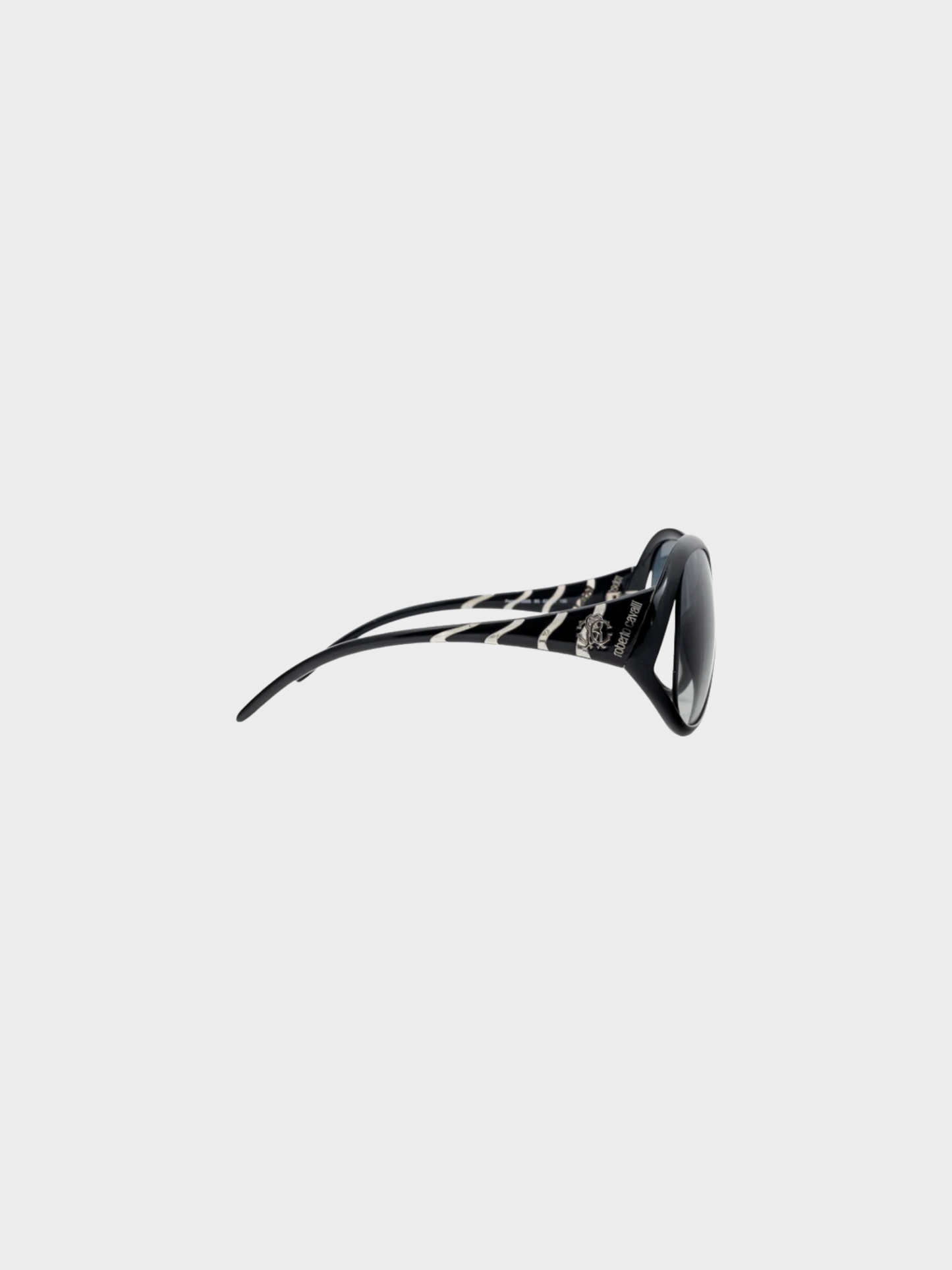 Roberto Cavalli 2000s Pegaso 338S Black Striped Butterfly Sunglasses