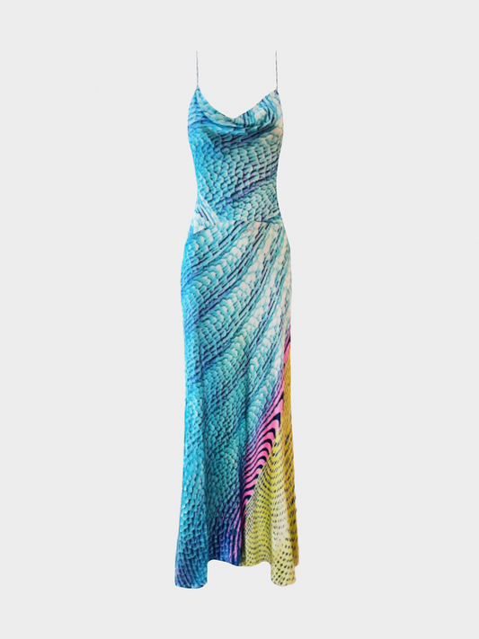 Roberto Cavalli SS 2001 Runway Blue Silk Maxi Dress