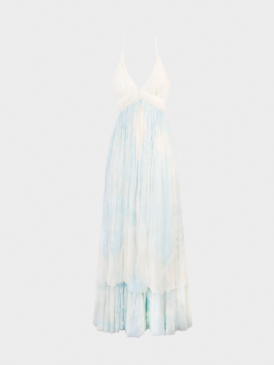 Roberto Cavalli SS 2007 Runway Blue and Cream Chiffon Dress