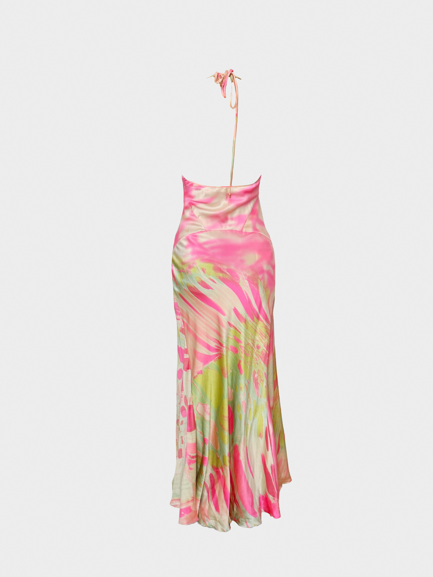 Roberto Cavalli 2000s Pink Silk Maxi Halter Dress