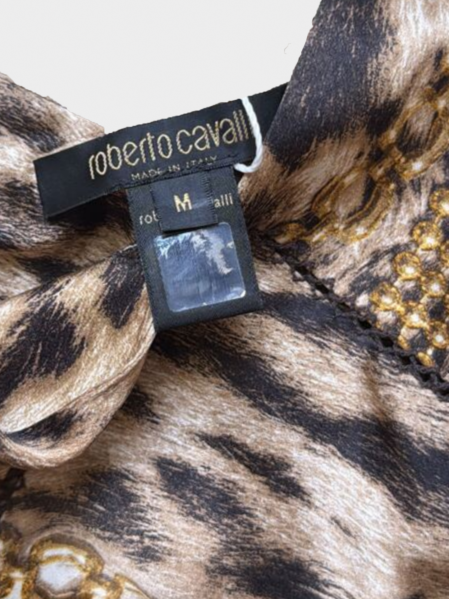 Roberto Cavalli 2003 Gold Leopard Printed Silk Midi Dress