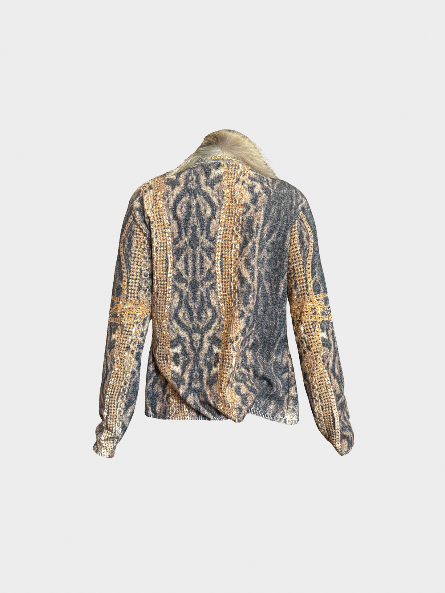 Roberto Cavalli 2000s Fur Trimmed Printed Cardigan