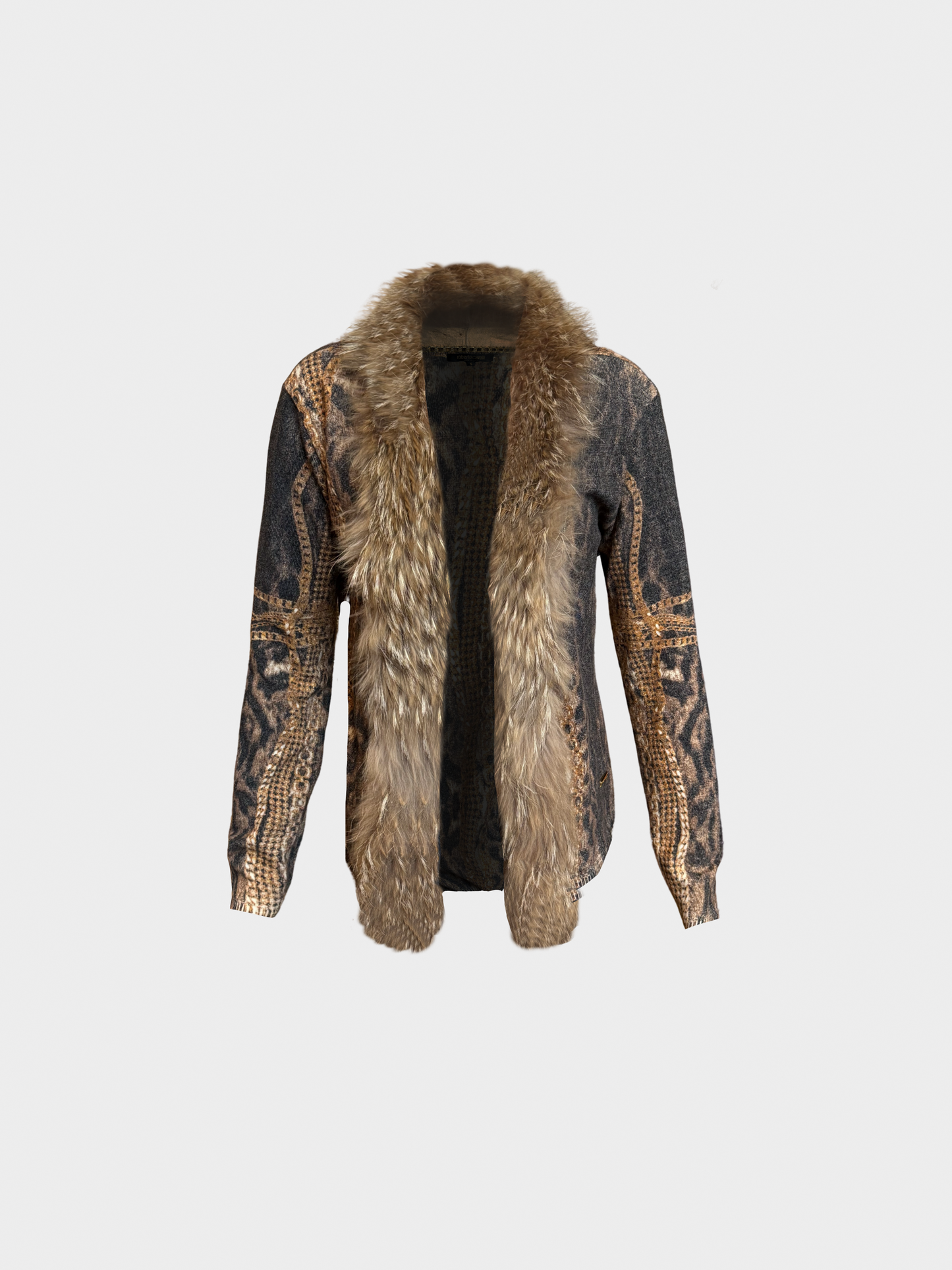 Roberto Cavalli 2000s Fur Trimmed Printed Cardigan