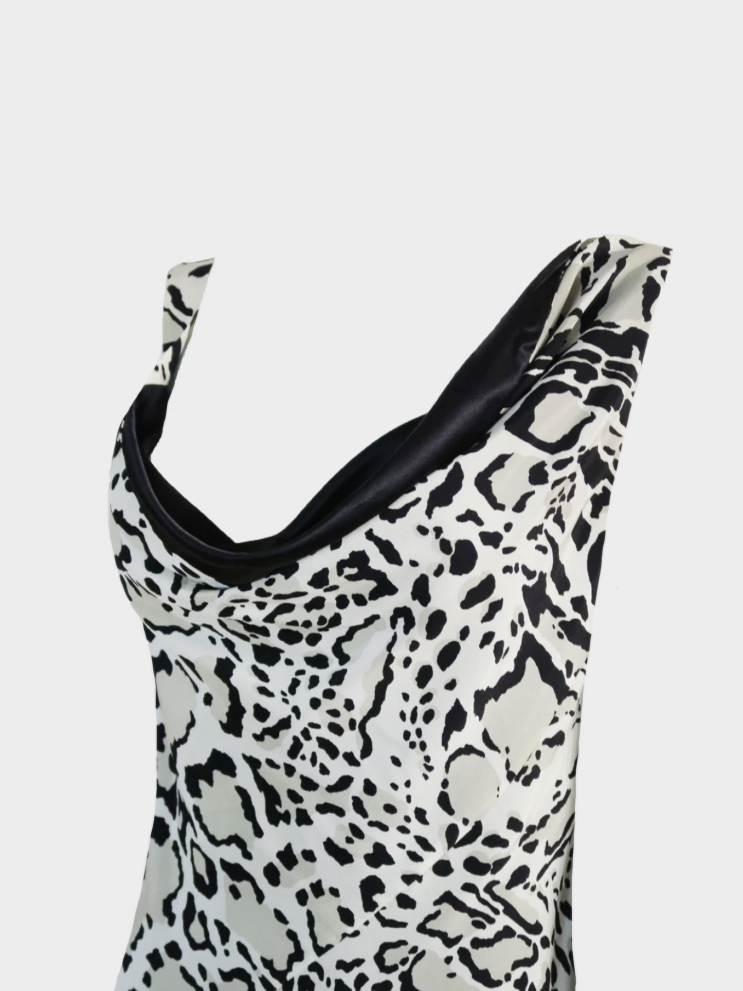 Roberto Cavalli 2000s Grey Animalier Asymmetric Silk Open Back Tank Top