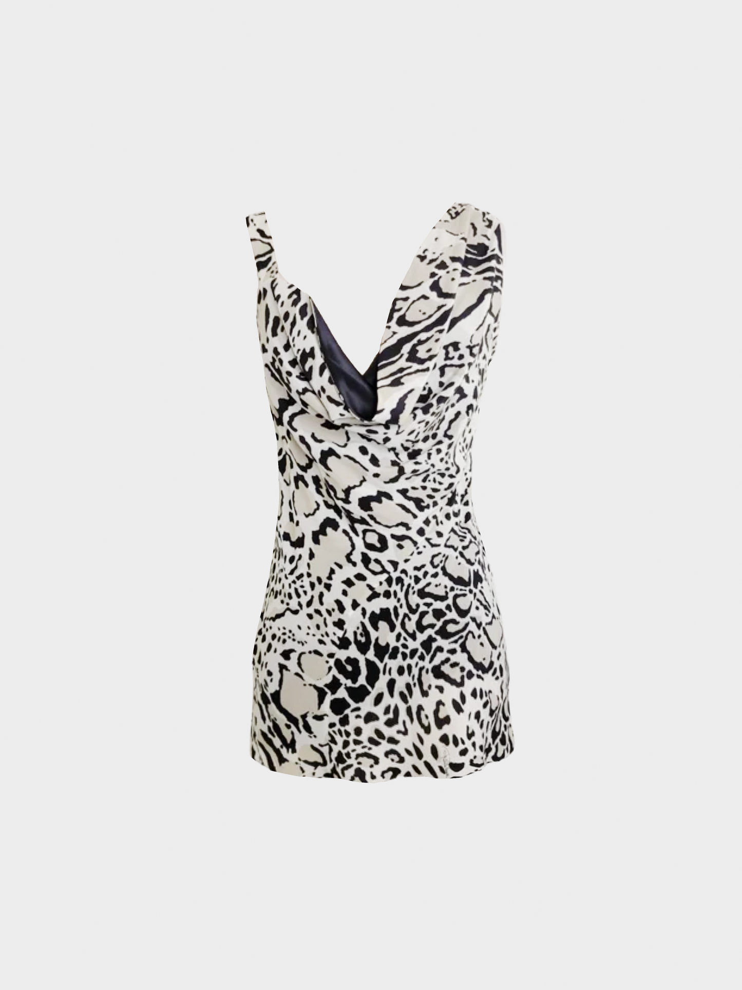 Roberto Cavalli 2000s Grey Animalier Asymmetric Silk Open Back Tank Top