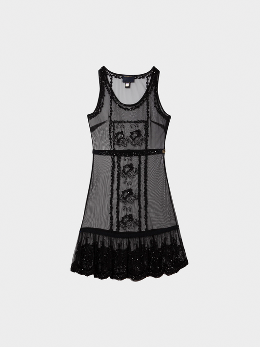 Roberto Cavalli 2000s Black Beaded Sheer Dress