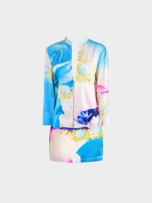 Roberto Cavalli SS 2001 Elizabeth Taylor Shirt and Pareo Skirt Set