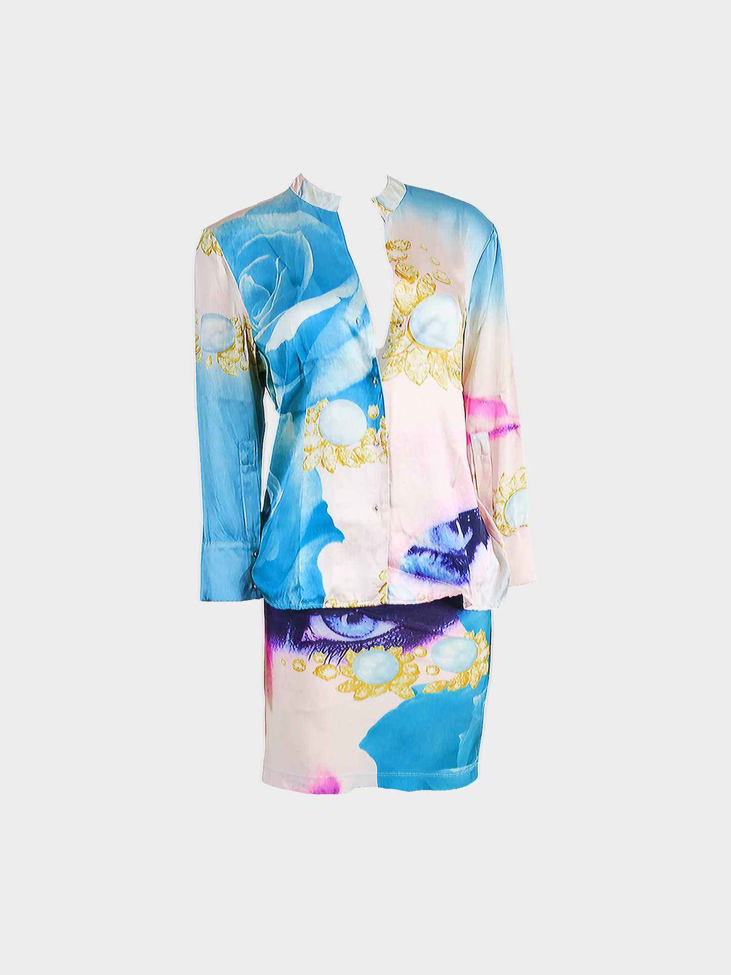Roberto Cavalli SS 2001 Elizabeth Taylor Shirt and Pareo Skirt Set
