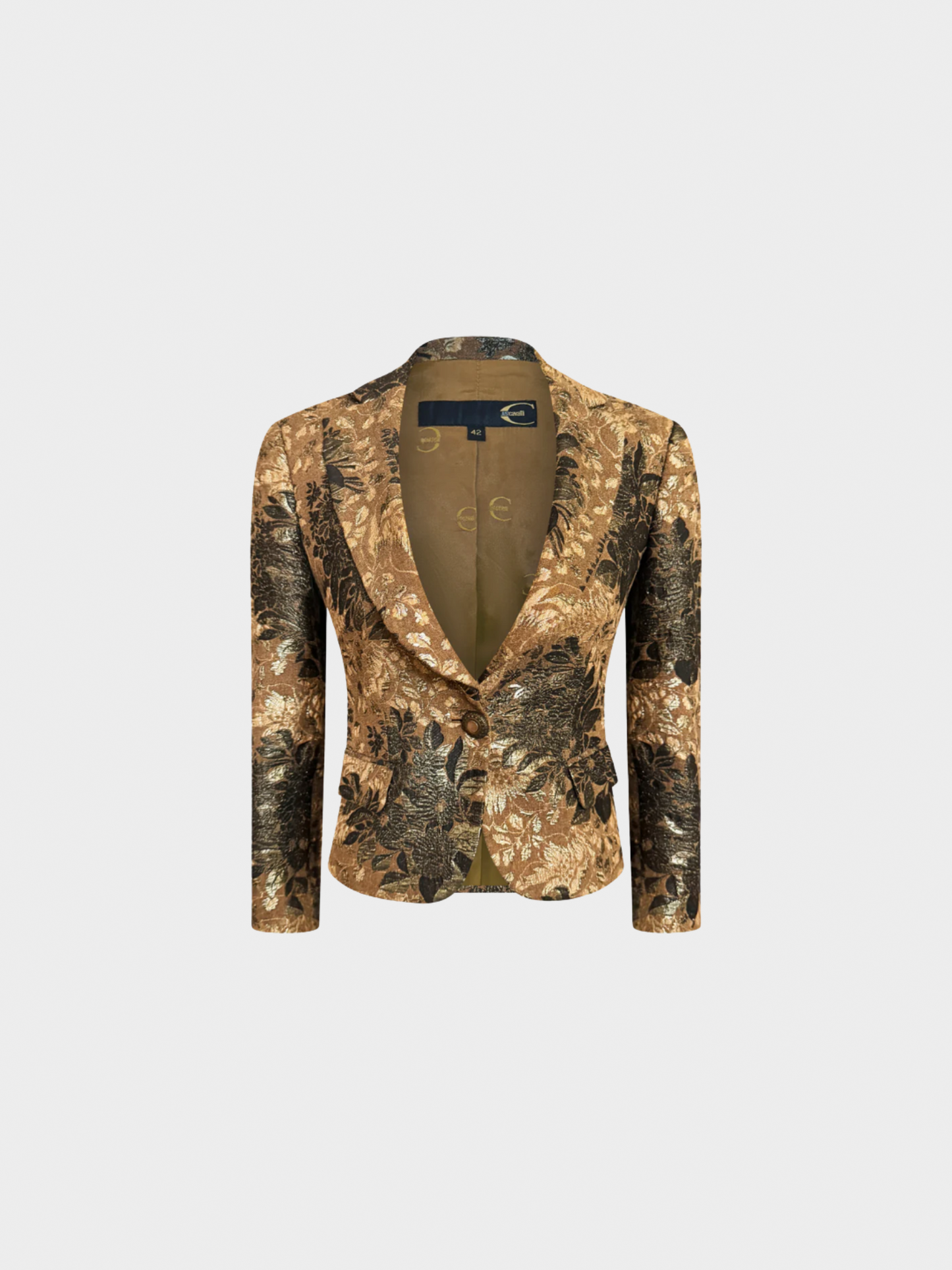 Roberto Cavalli 2005 Just Cavalli Gold Jacquard Skirt Suit Set