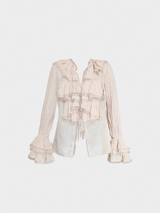 Roberto Cavalli 2000s Beige Frilly Blouse
