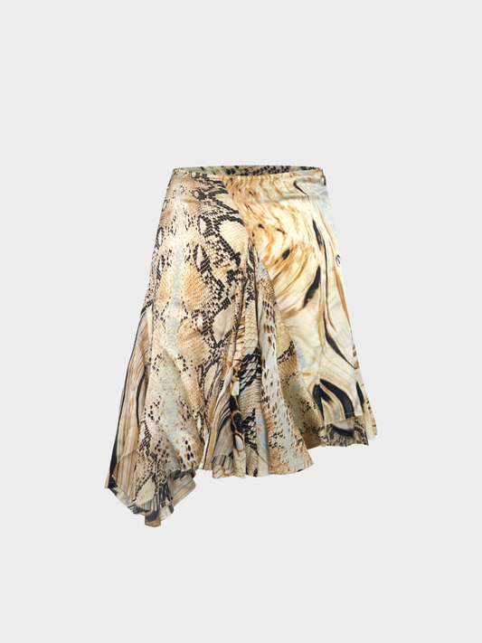Roberto Cavalli 2000s Just Cavalli Asymmetrical Beige Printed Skirt