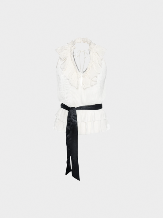 Roberto Cavalli Class 2000s White Ruffled Top
