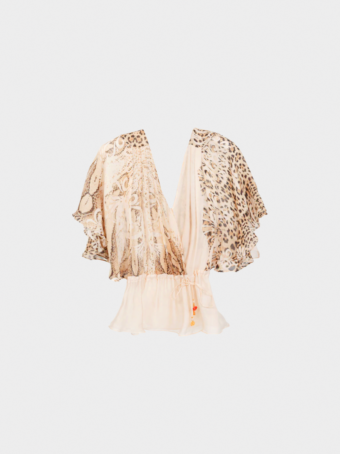 Roberto Cavalli 2006 Beige Leopard Silk Batwing Blouse