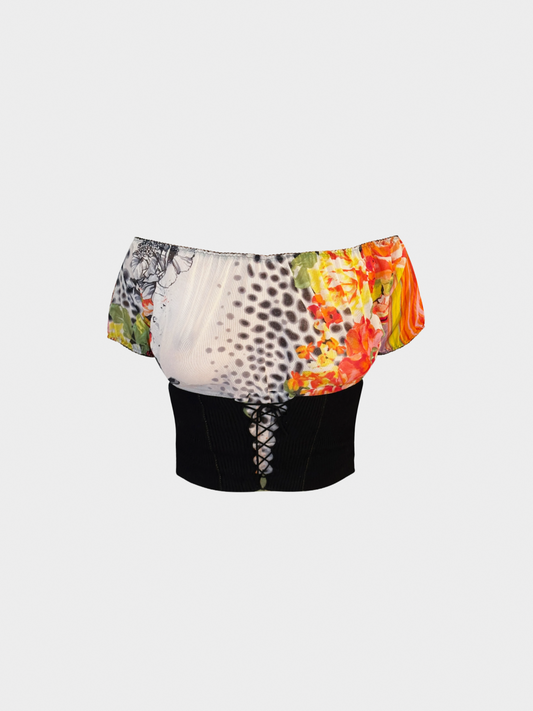 Roberto Cavalli 2000s Just Cavalli Multicoloured Corset Floral Top
