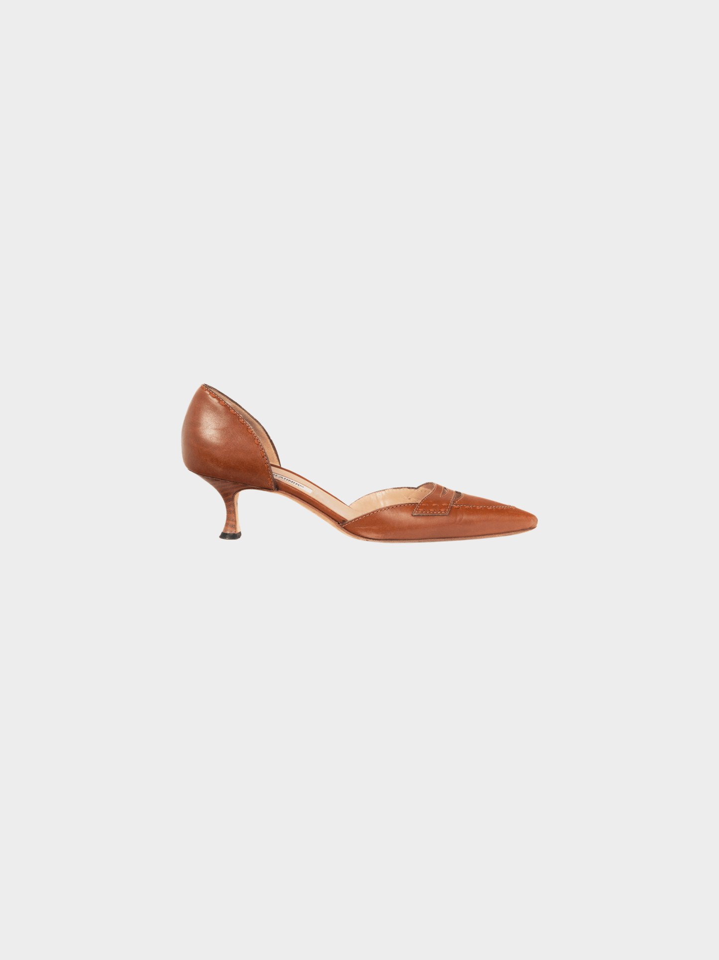 Manolo Blahnik 2000s Brown Leather Pointed-Toe Kitten Heels