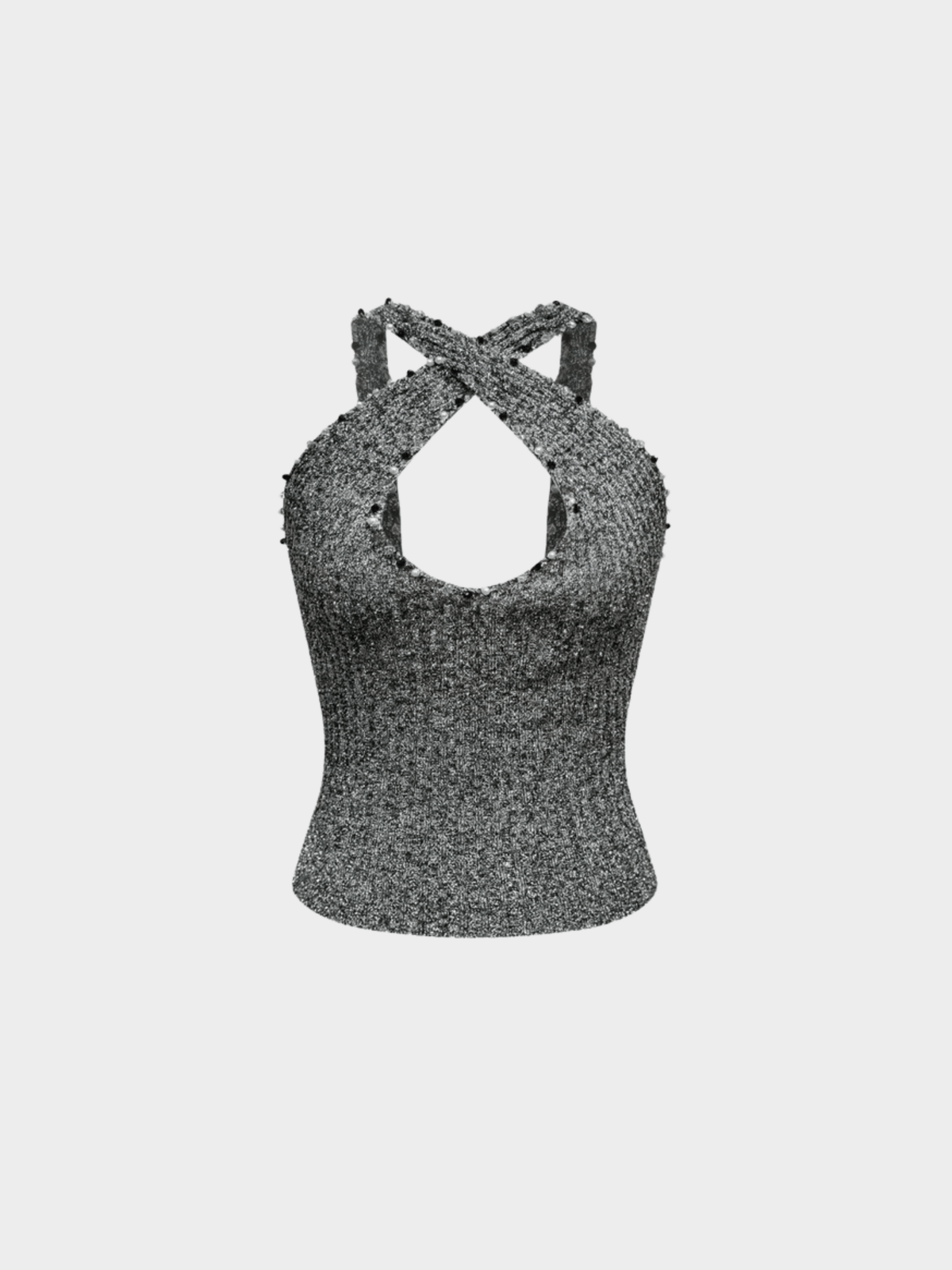 Loris Azzaro 1970s Metallic Knit Embellished Cut-Out Top