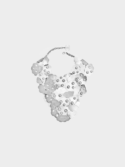 Chanel by Karl Lagerfeld SS 2016 Silver Metal and Faux Pearls Bib Necklace