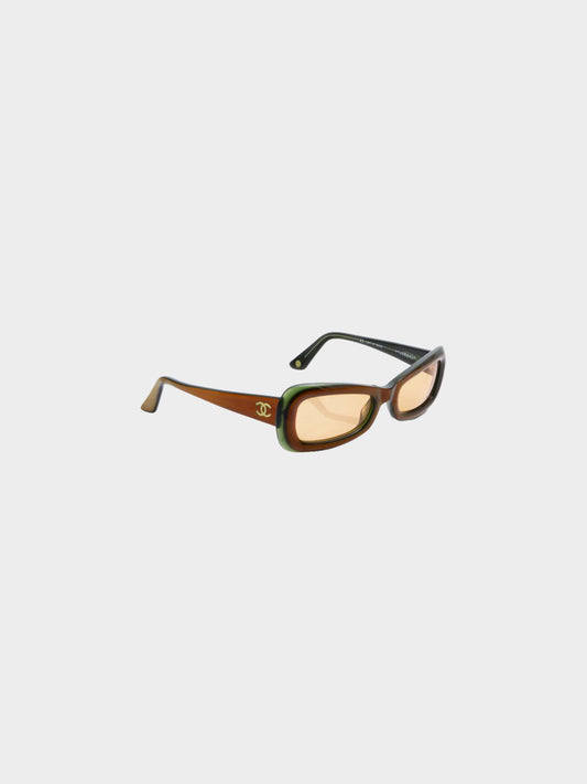 Chanel 2000s Brown and Green 5012 Rectangle Sunglasses