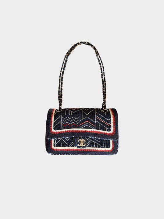 Chanel SS 2016 Navy Jacquard Canvas Medium Classic Double Flap Bag
