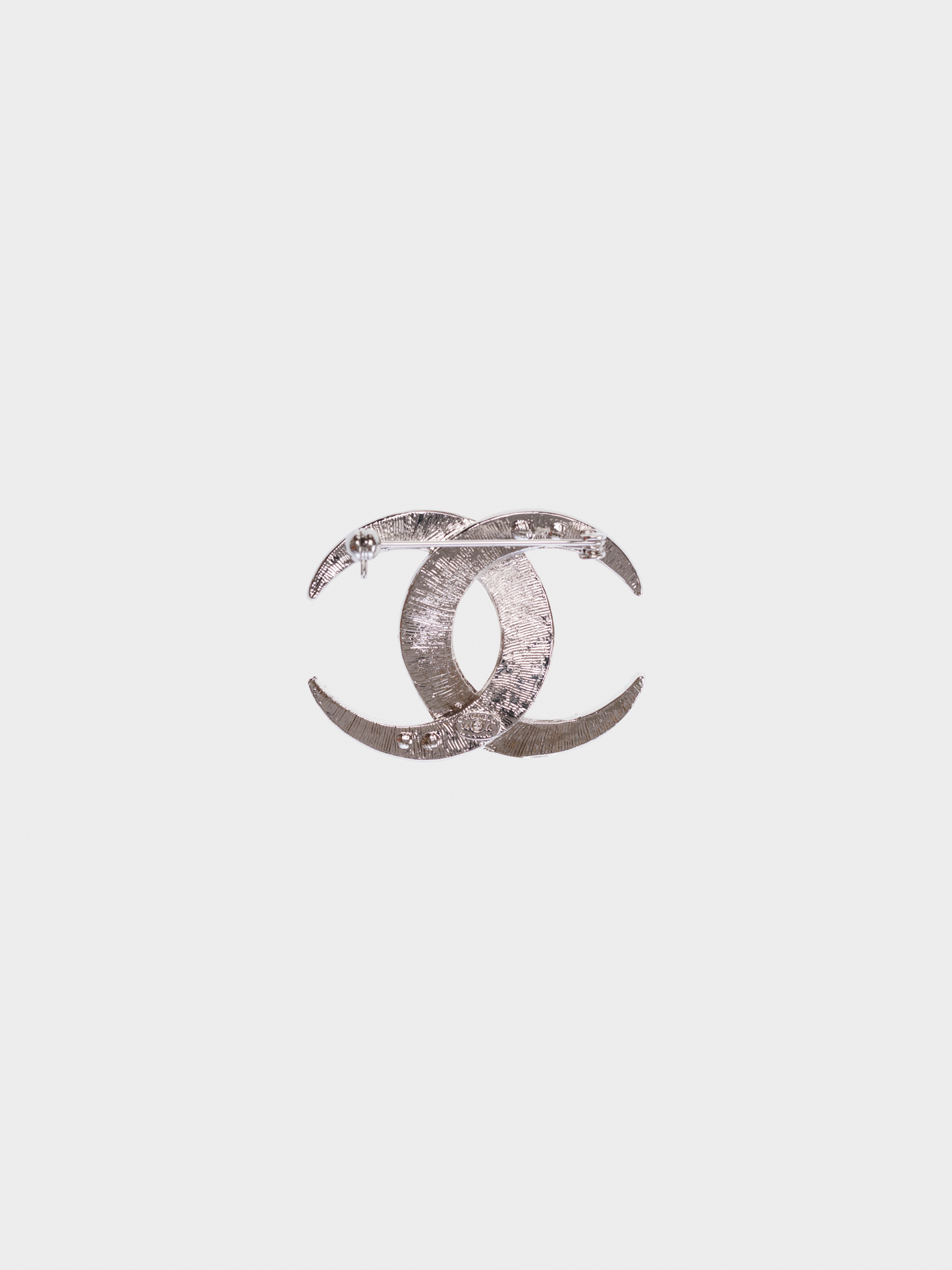 Chanel 2015 Silver Rhinestone CC Moon Brooch