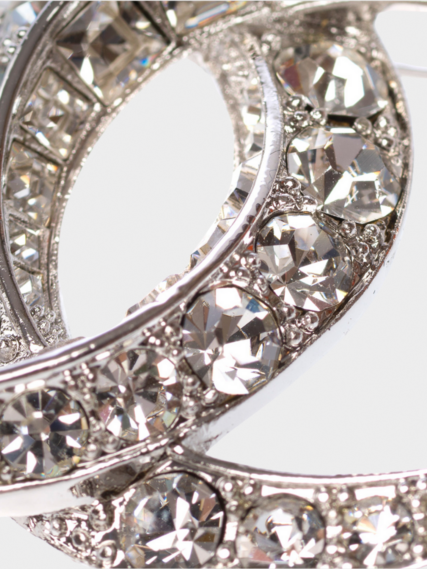 Chanel 2015 Silver Rhinestone CC Moon Brooch