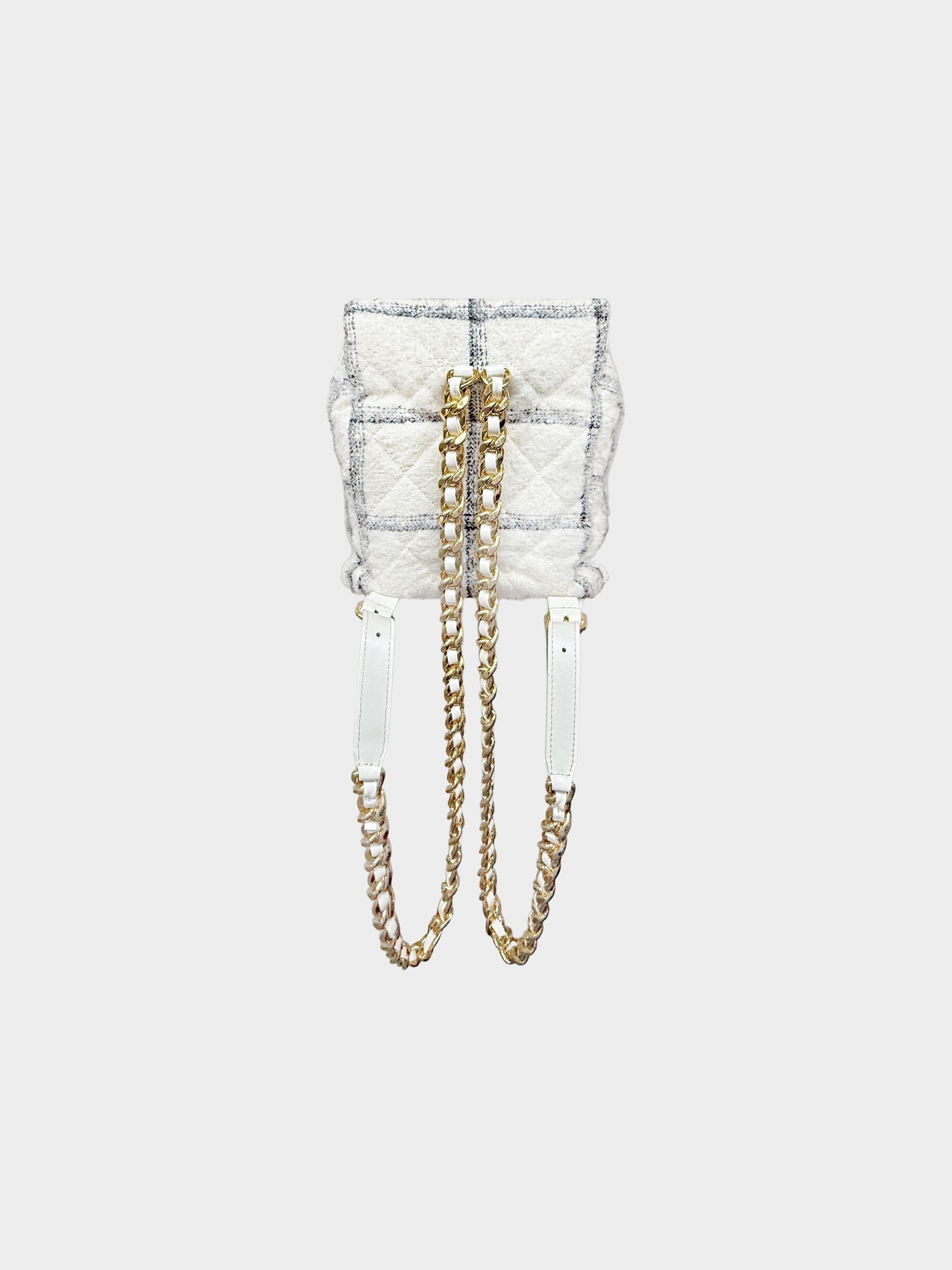 Chanel 2021 Ivory White and Black Wool Tweed Quilted Duma Backpack