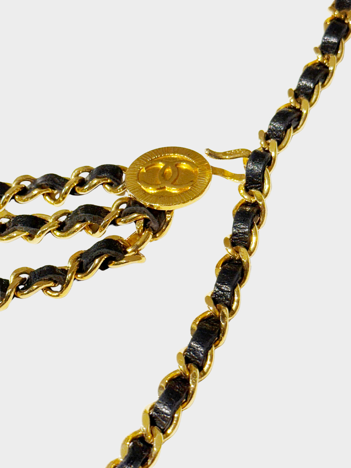 Chanel 1990s Black Lambskin and Multi Strand Gold Chain link Belt