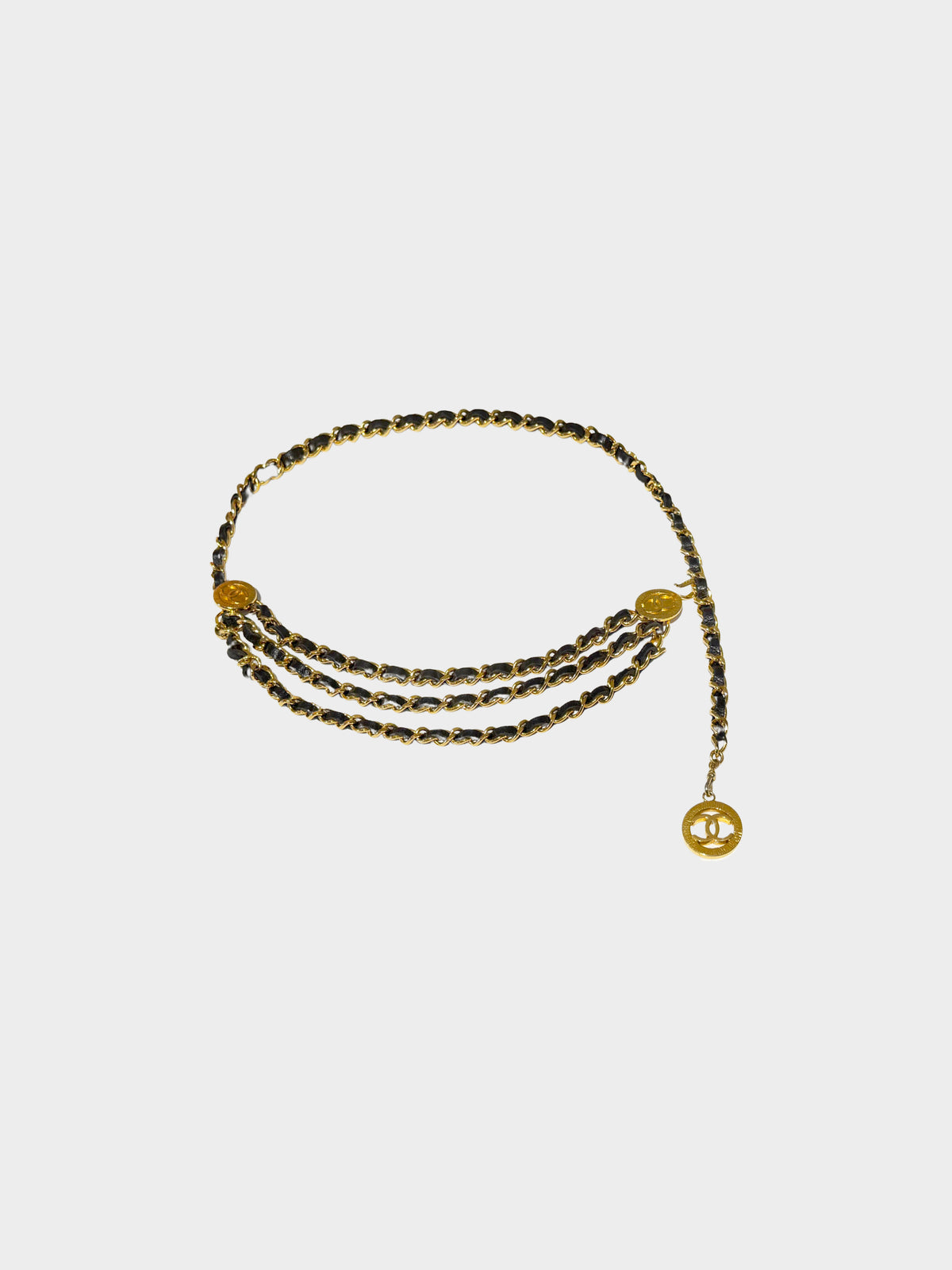 Chanel 1990s Black Lambskin and Multi Strand Gold Chain link Belt