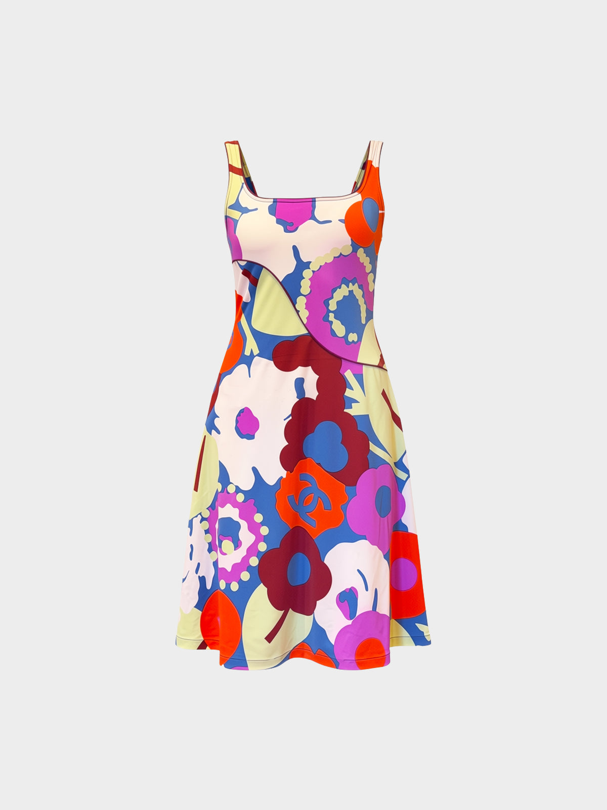 Chanel SS 2000 Multicolor Floral Print CC Jersey Dress