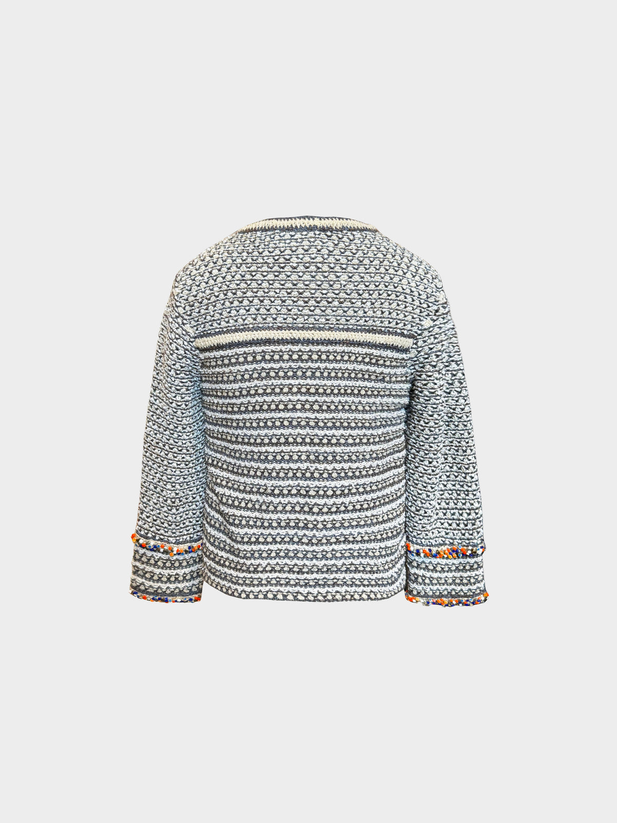 Chanel SS 2006 Beige and Black Knitted Cardigan with Beaded Embellishments