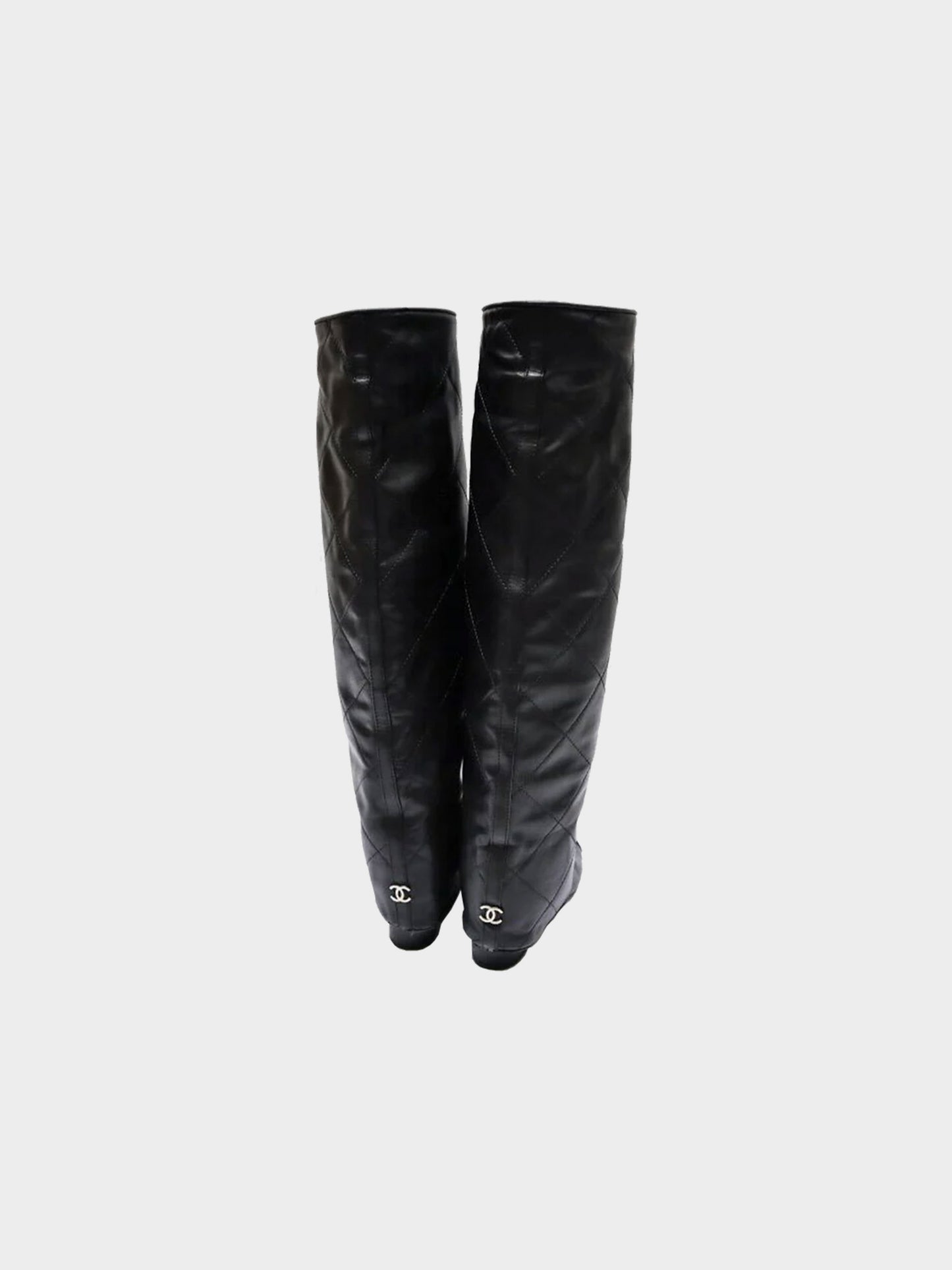 Chanel 2000s Rare Black Leather Layered Knee-High Boots