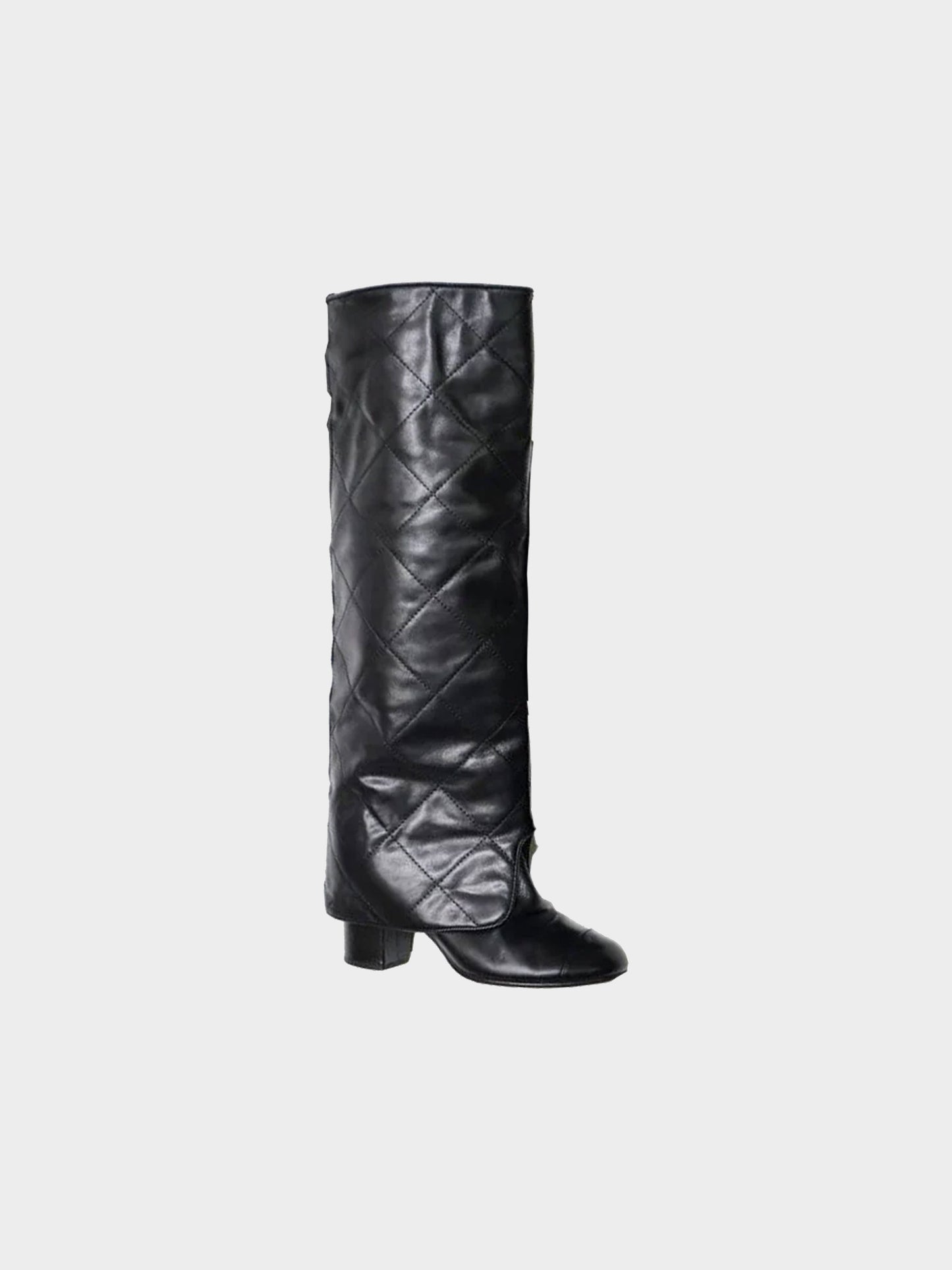 Chanel 2000s Rare Black Leather Layered Knee-High Boots