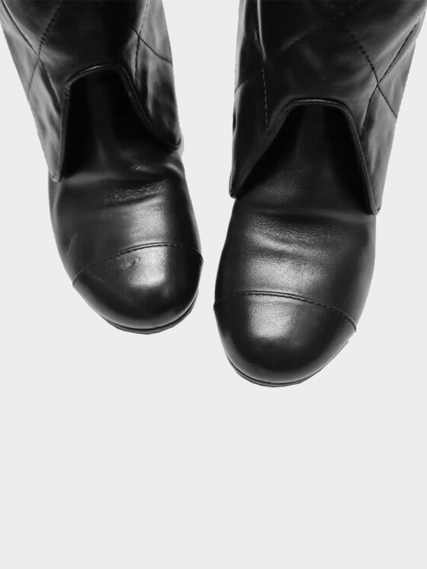 Chanel 2000s Rare Black Leather Layered Knee-High Boots