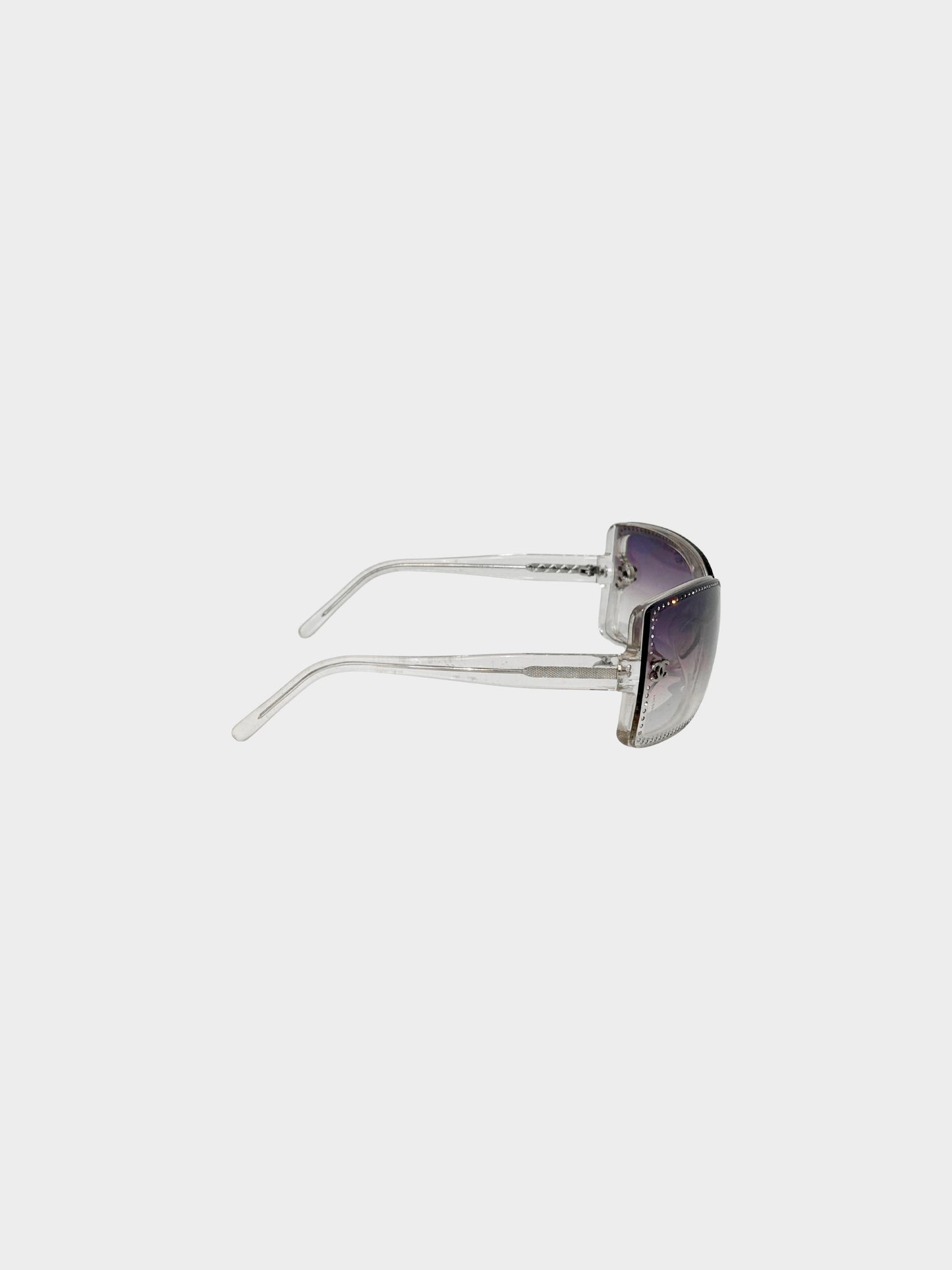 Chanel Early 2000s Purple Gradient Rhinestone CC Rimless Sunglasses