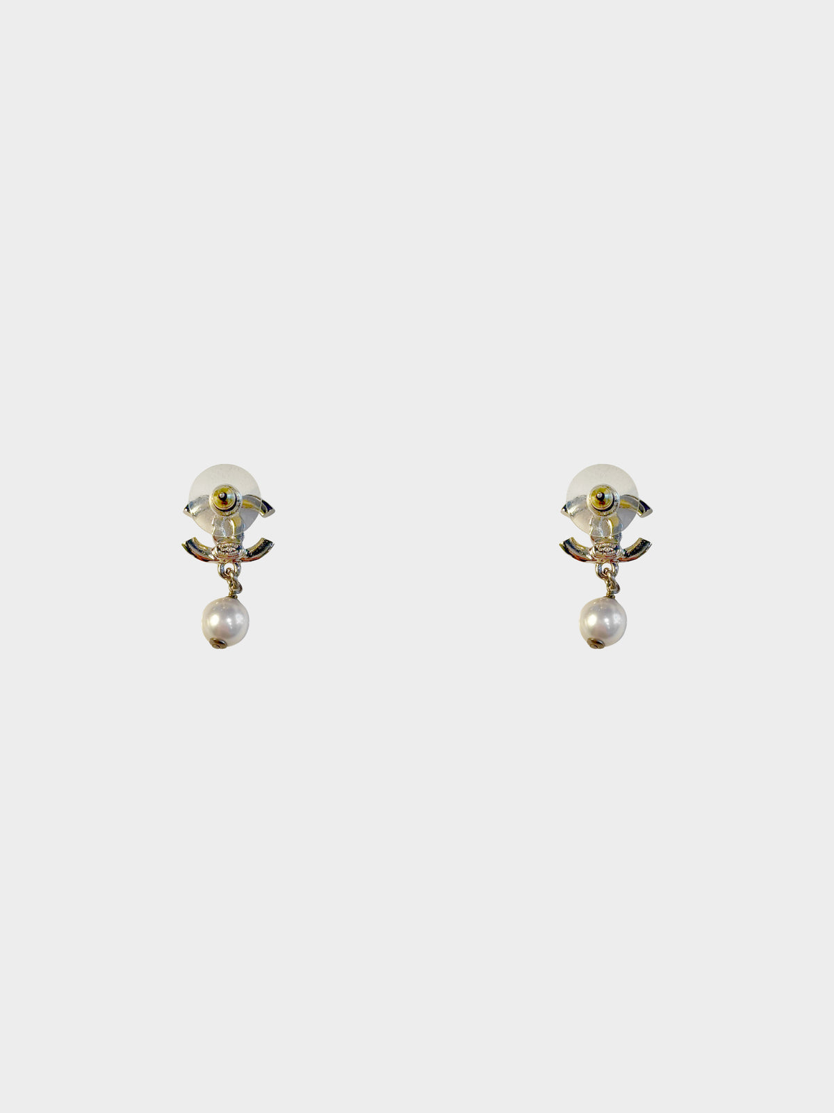 Chanel 2021 Gold CC Rhinestone-encrusted Pearl Drop Earrings