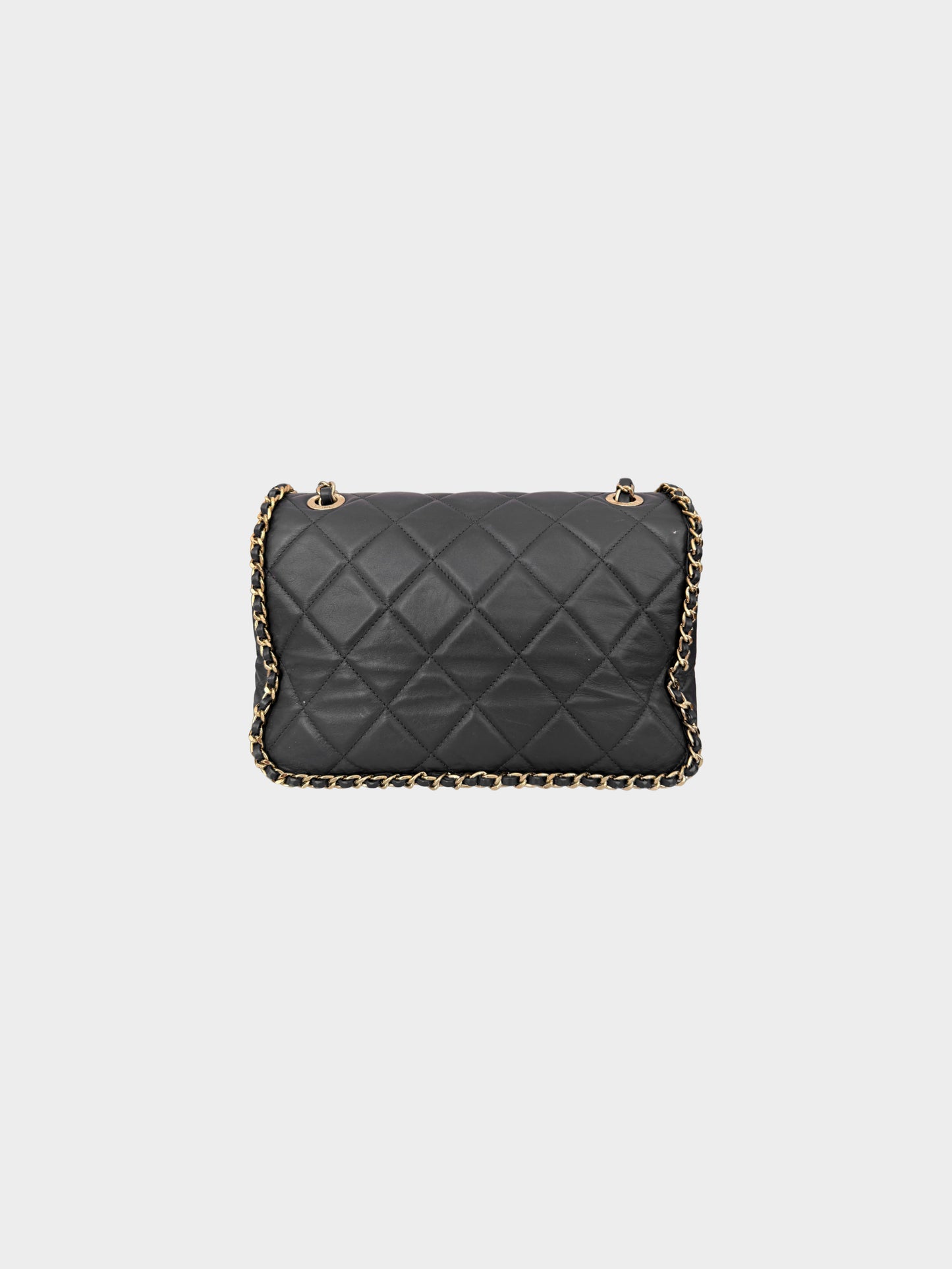 Chanel 2020-2021 Black Leather Quilted Chain Around Flap Bag