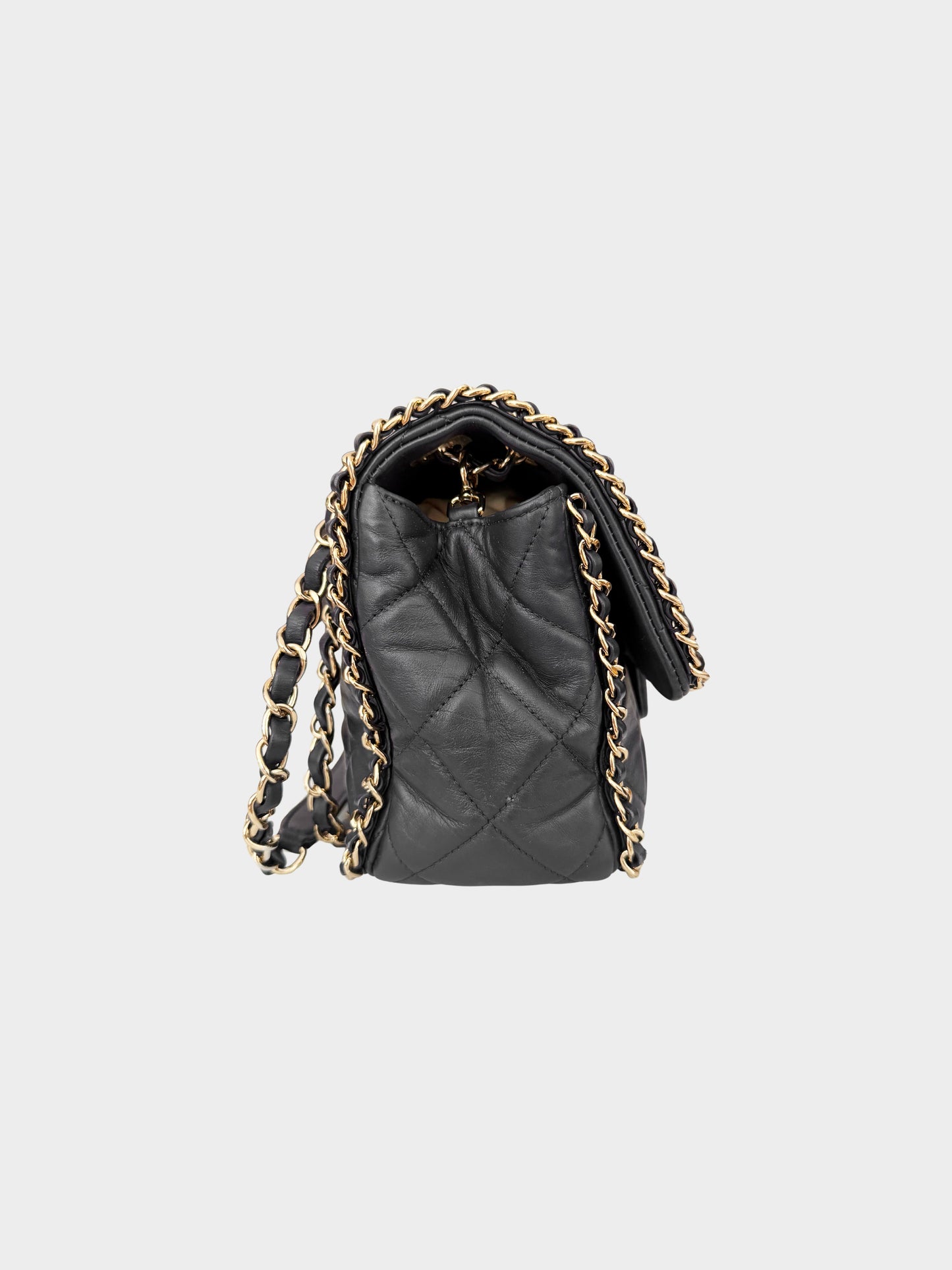 Chanel 2020-2021 Black Leather Quilted Chain Around Flap Bag