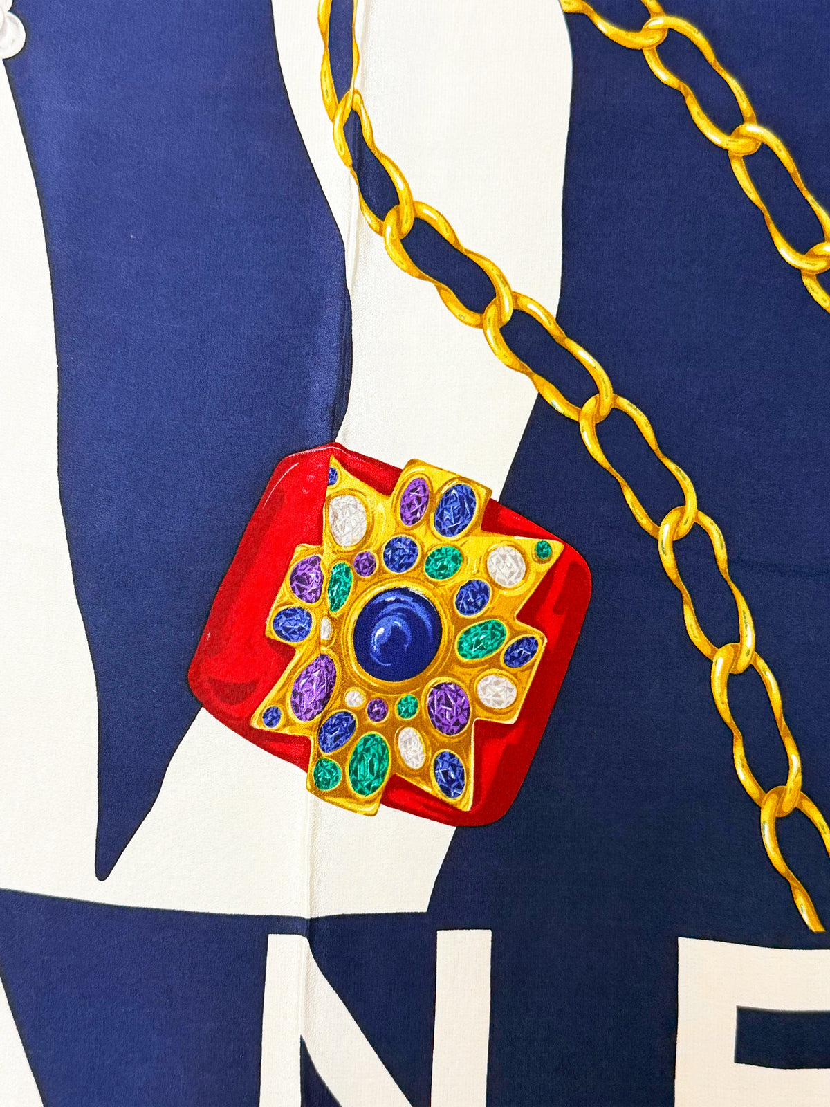 Chanel 1990s Navy and White Mademoiselle Silk Scarf