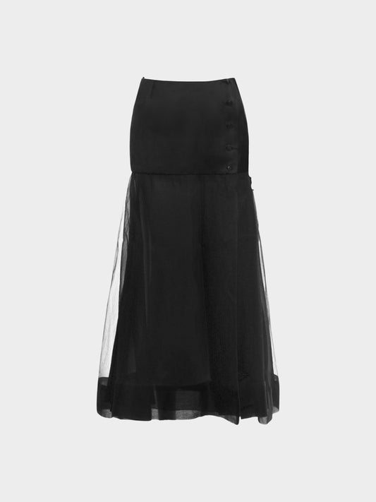 Chanel by Karl Lagerfeld SS 2002 Runway Black Silk Satin Sheer Skirt