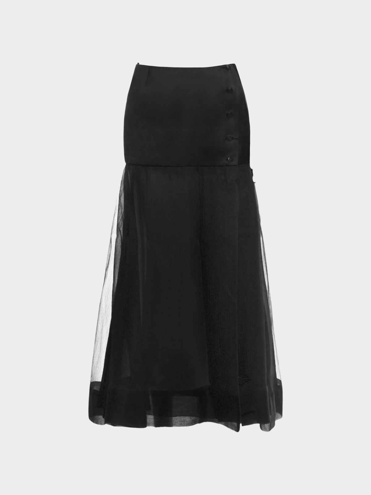 Chanel by Karl Lagerfeld SS 2002 Runway Black Silk Satin Sheer Skirt