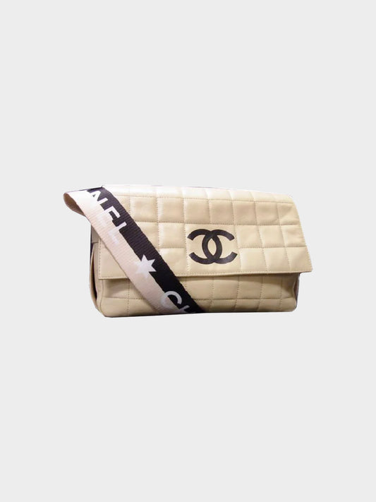 Chanel 2000s Rare Ivory Leather East West Flap Bag