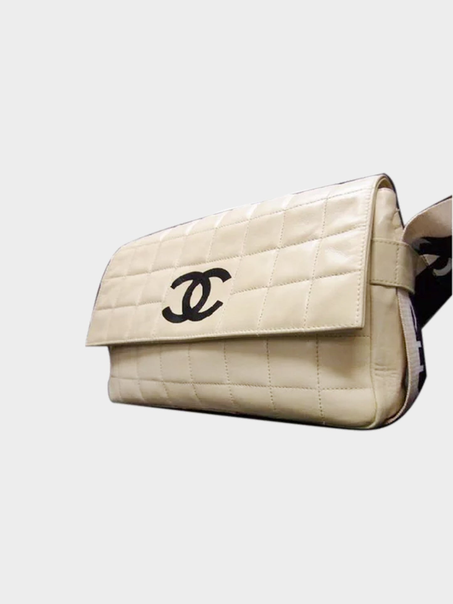 Chanel 2000s Rare Ivory Leather East West Flap Bag