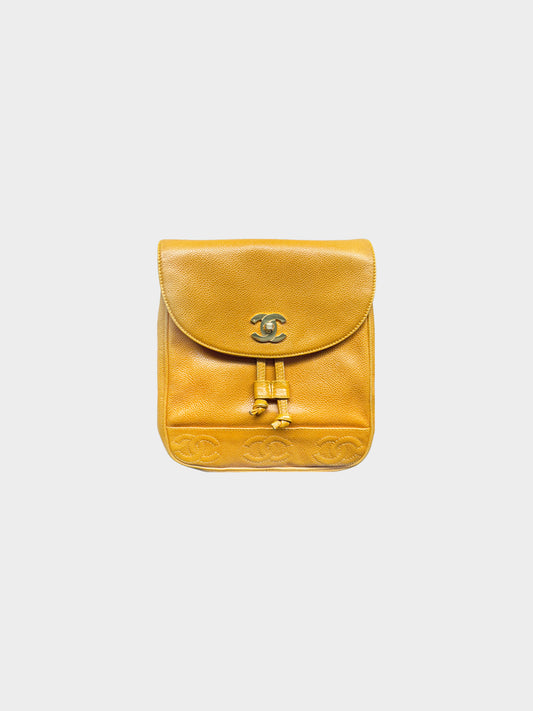 Chanel 1996-1997 Yellow Caviar Leather Triple CC Turn Lock Backpack